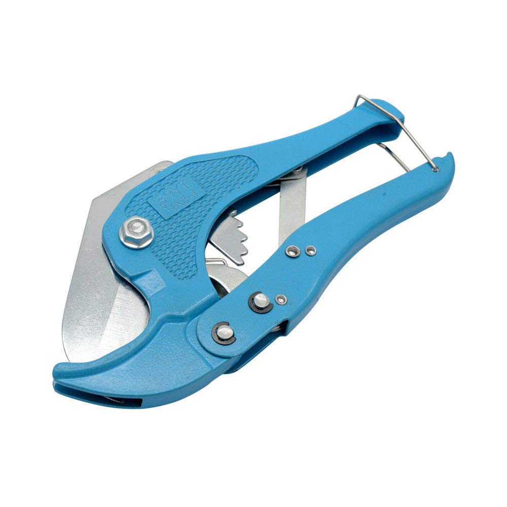 Pipe Cutter for PVC Vinyl Plastic Tube, Conduit Quick Release Ratcheting Cutter, Plumber Tool Accessory, Blue